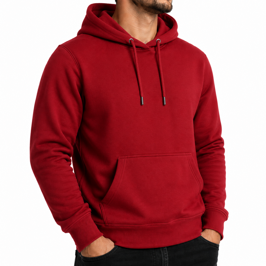 Men's Heavyweight Fleece-Lined Soft Pullover Hoodie — Red