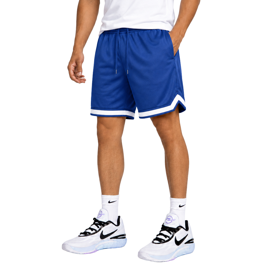 Men's Mesh Athletic Shorts With White Trim & Pockets — Royal Blue