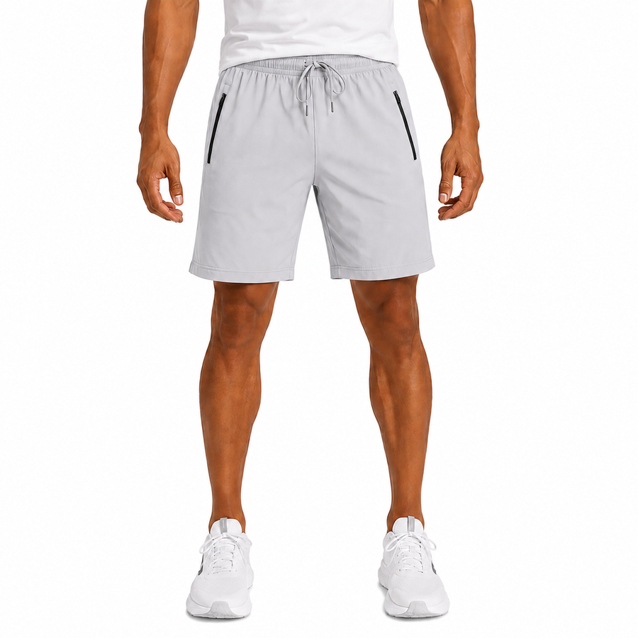 Men's Performance Workout Shorts With Zippered Pockets — Silver