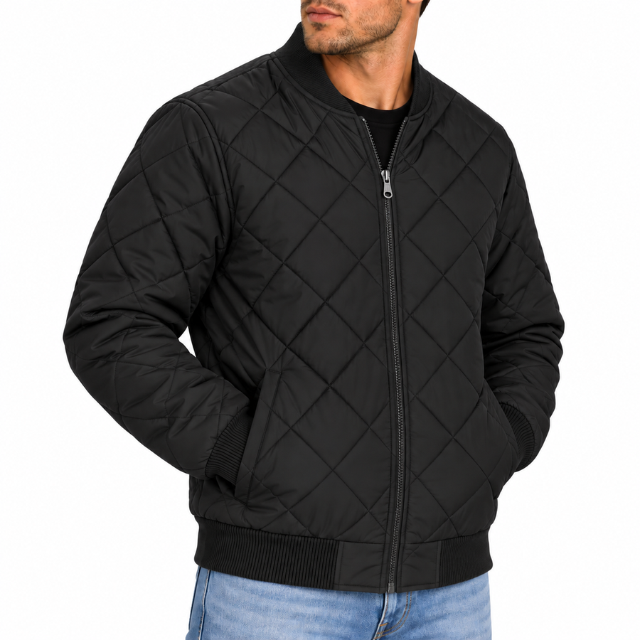 Men's Padded Quilted Bomber Jacket — Black