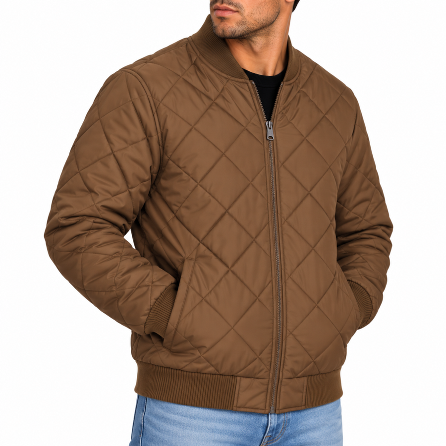Men's Padded Quilted Bomber Jacket — Brown