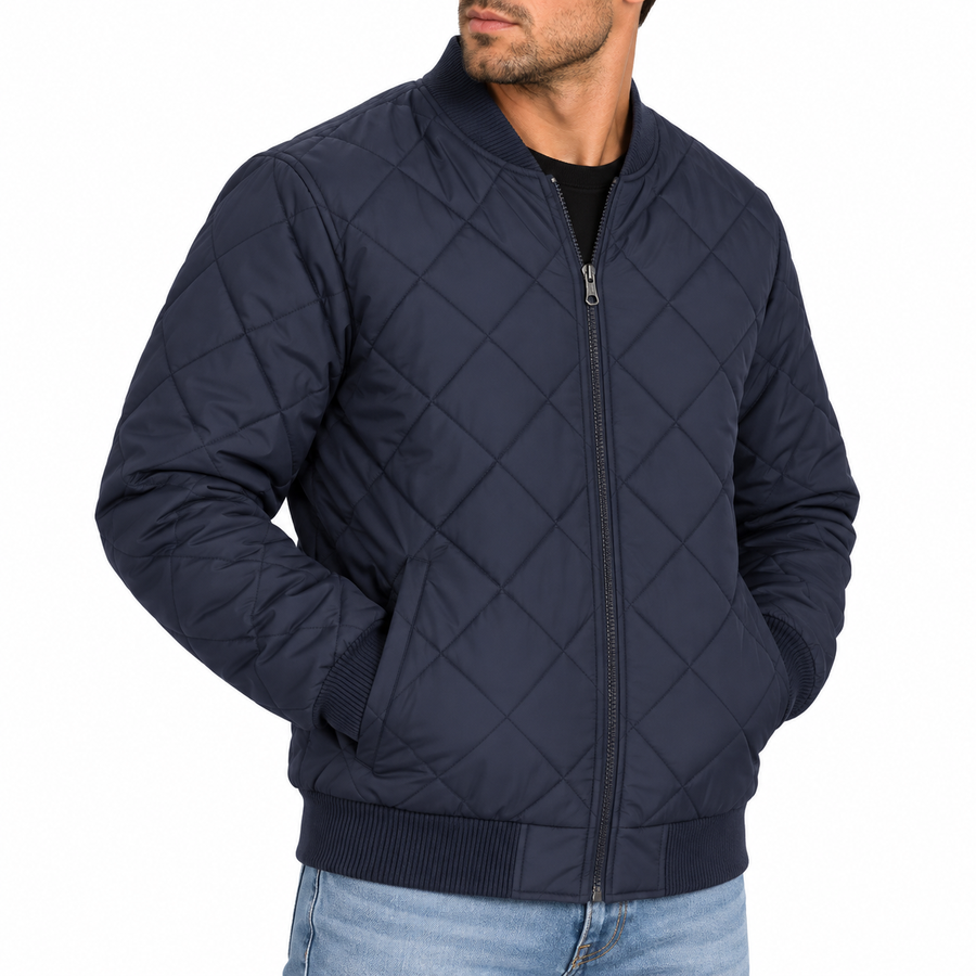 Men's Padded Quilted Bomber Jacket — Navy