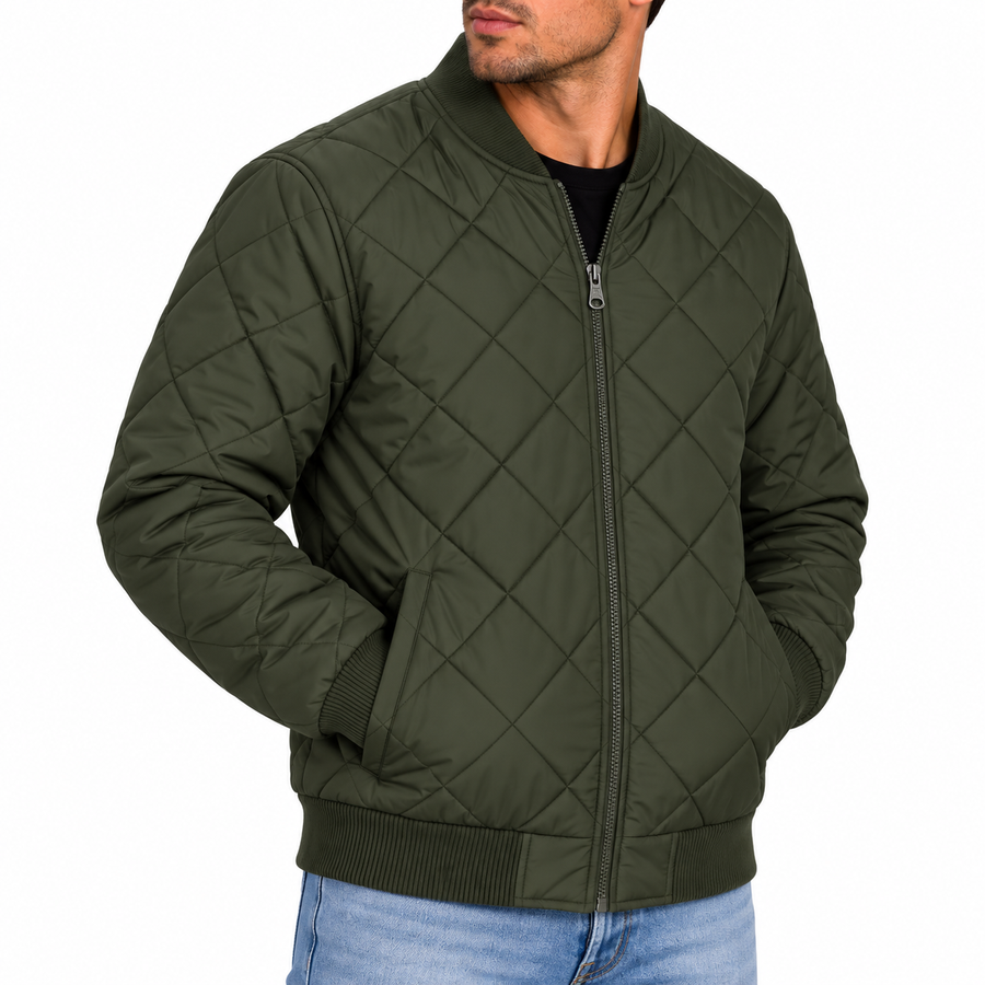 Men's Padded Quilted Bomber Jacket — Olive
