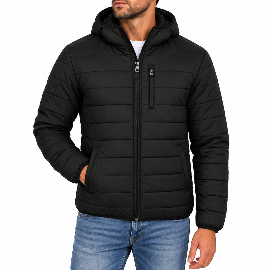 Men's Classic Sherpa Fleece Lined Hooded Puffer Jacket — Black