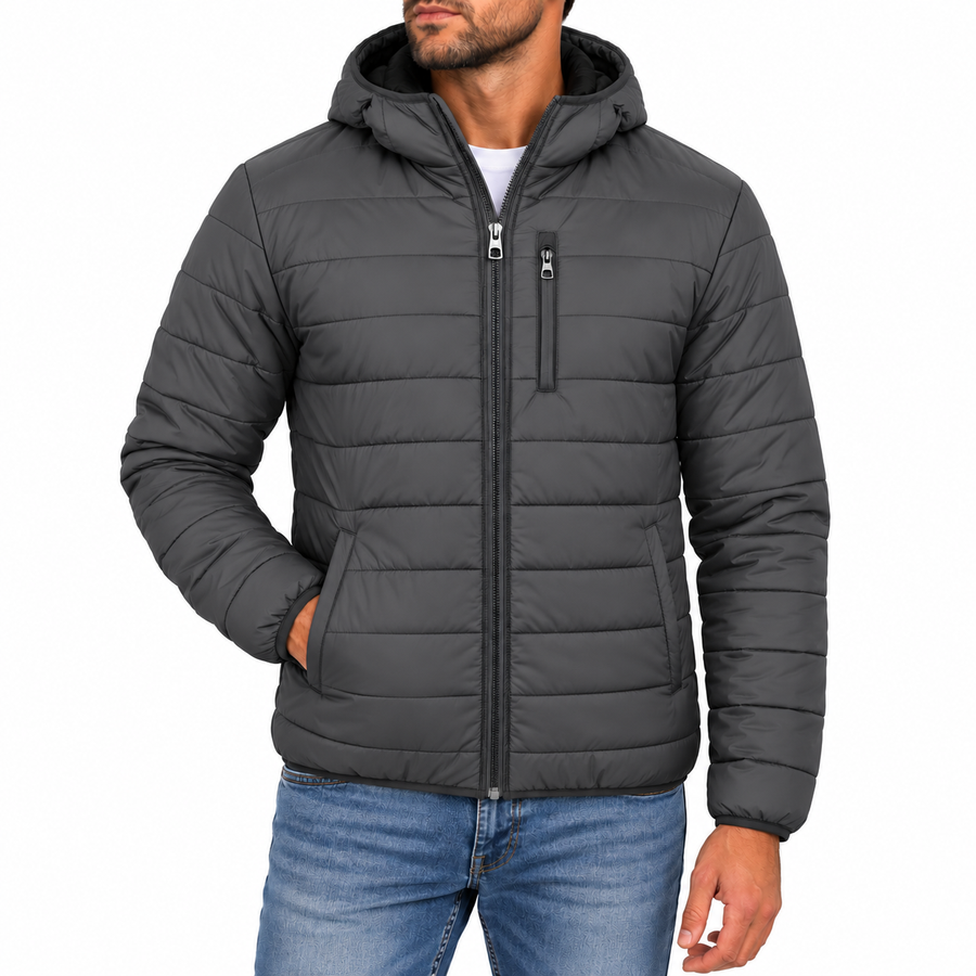 Men's Classic Sherpa Fleece Lined Hooded Puffer Jacket — Charcoal