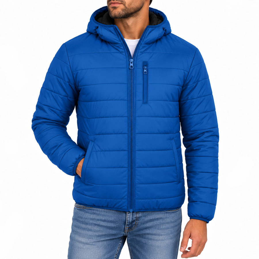Men's Classic Sherpa Fleece Lined Hooded Puffer Jacket — Royal Blue