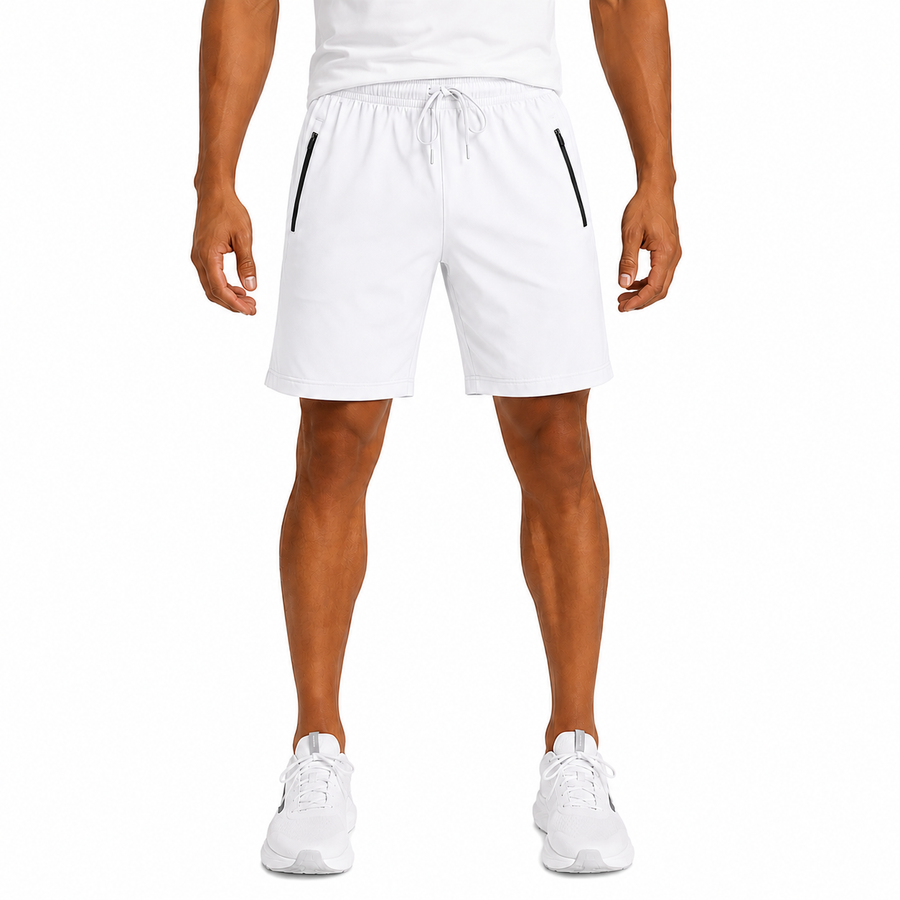 Men's Performance Workout Shorts With Zippered Pockets — White